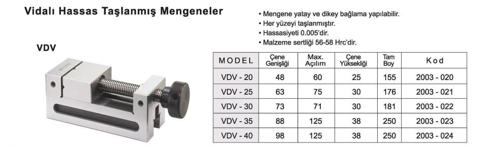 64X75 Taşlanmış Hassas Vidalı Mengene VDV-25
