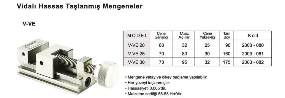 70X80 Taşlanmış Pimli Hassas Mengene V-VE25