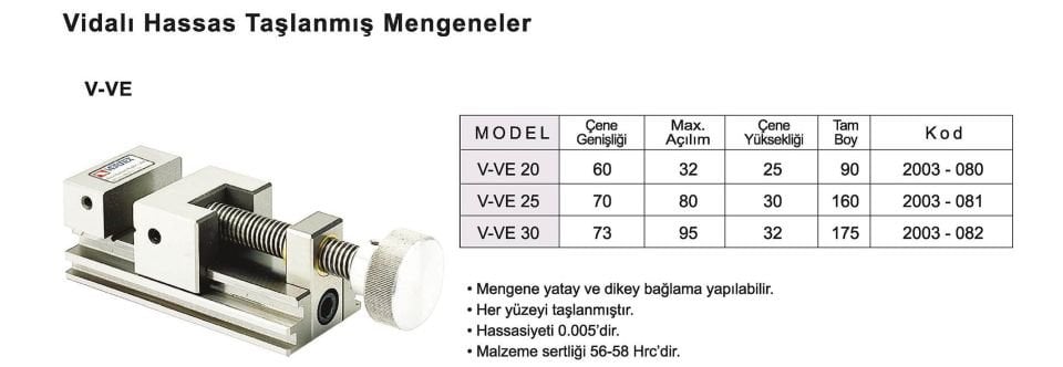 73X95 Taşlanmış Pimli Hassas Mengene V-VE30